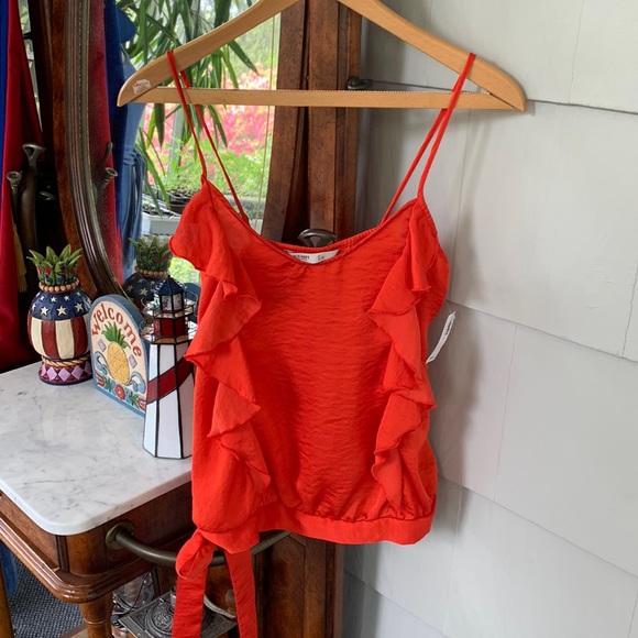 Old Navy Tops - NWT Old Navy Red Silky Ruffle Side-Tie Tank Blouse Blouson Spaghetti Strap Top